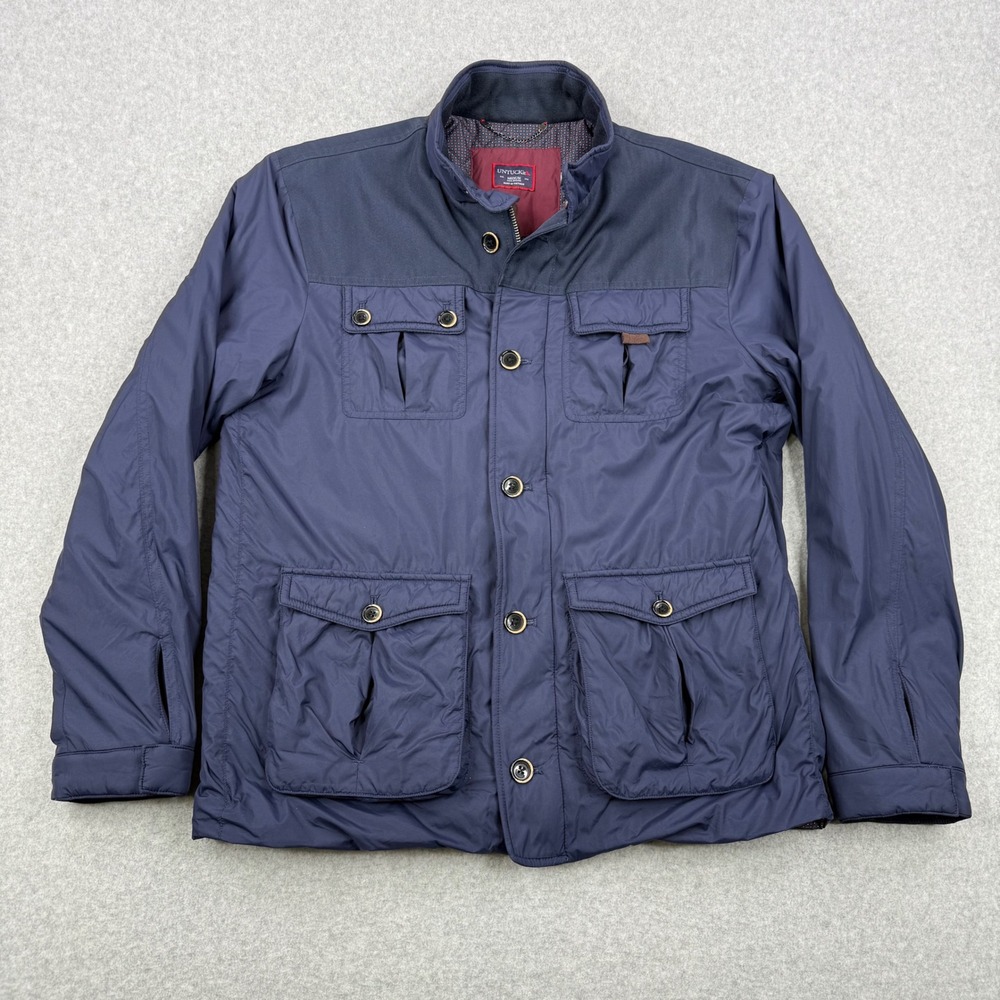 UNTUCKit Jacket Mens Medium Navy Blue Quilted Lined Nylon Full Zip‎ Button Coat